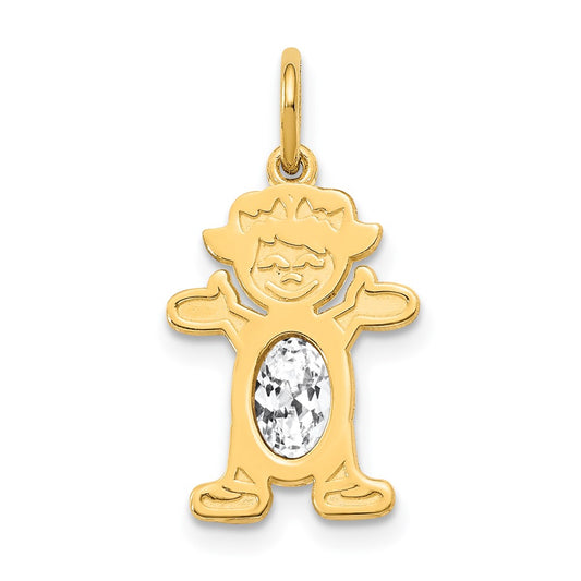 14K Girl Charm 6x4 Oval Genuine White Topaz-April