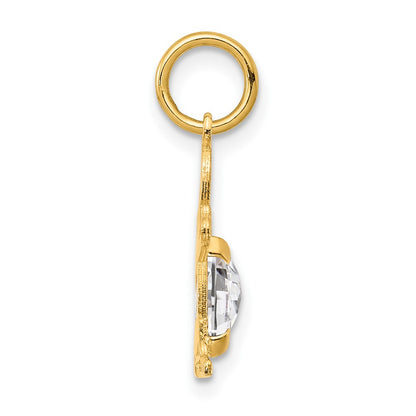14K Boy Charm 6x4 Oval Genuine White Topaz-April