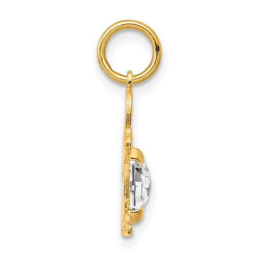 14K Boy Charm 6x4 Oval Genuine White Topaz-April