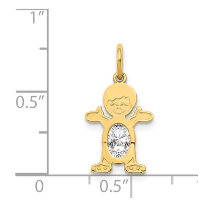 14K Boy Charm 6x4 Oval Genuine White Topaz-April