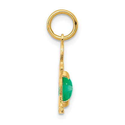 14K Boy Charm 6x4 Oval Genuine Emerald-May