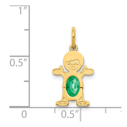 14K Boy Charm 6x4 Oval Genuine Emerald-May