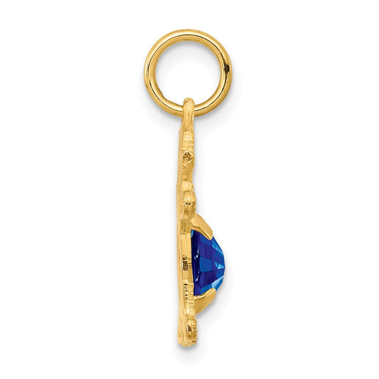14K Girl Charm 6x4 Oval Genuine Sapphire-September