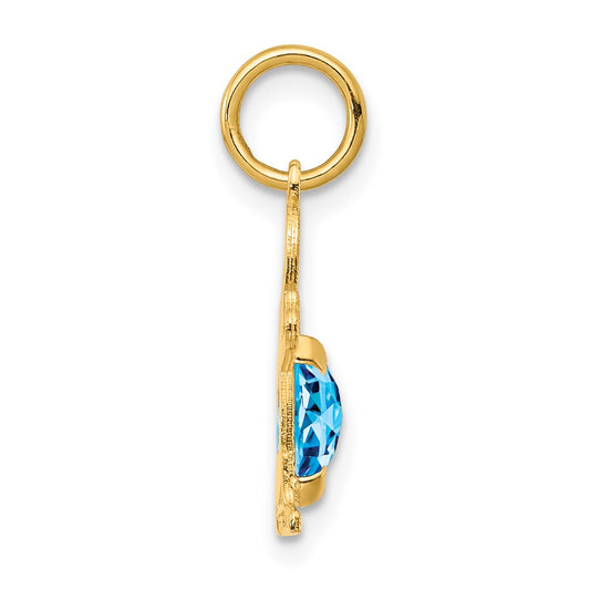 14K Boy Charm 6x4 Oval Genuine Blue Topaz-December