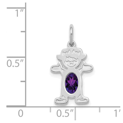 14K White Gold Girl Charm 6x4 Oval Genuine Amethyst-February