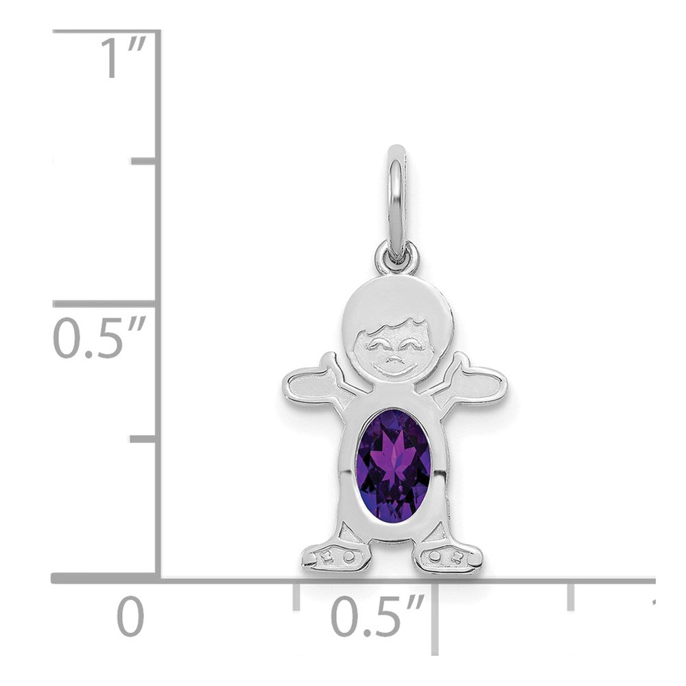 14K White Gold Boy Charm 6x4 Oval Genuine Amethyst-February