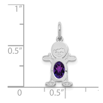 14K White Gold Boy Charm 6x4 Oval Genuine Amethyst-February