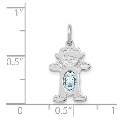 14K White Gold Girl Charm 6x4 Oval Genuine Aquamarine-March