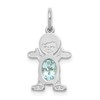 14K White Gold Boy Charm 6x4 Oval Genuine Aquamarine-March