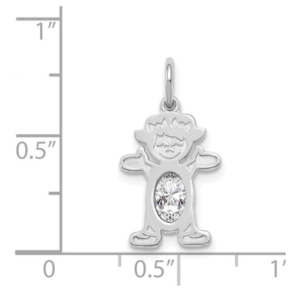 14K White Gold Girl Charm 6x4 Oval Genuine White Topaz-April