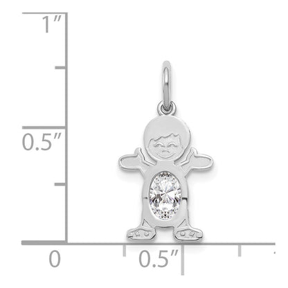 14K White Gold Boy Charm 6x4 Oval Genuine White Topaz-April