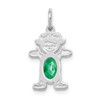 14K White Gold Girl Charm 6x4 Oval Genuine Emerald-May