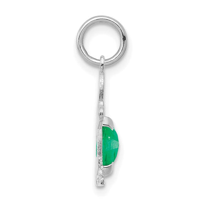 14K White Gold Boy Charm 6x4 Oval Genuine Emerald-May
