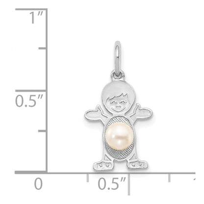 14K White Gold Boy Charm 4mm Freshwater Cultured Pearl-June