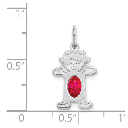 14K White Gold Girl Charm 6x4 Oval Genuine Ruby-July