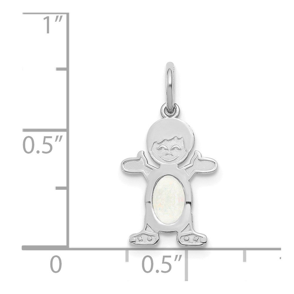 14K White Gold Boy Charm 6x4 Oval Genuine Opal-October