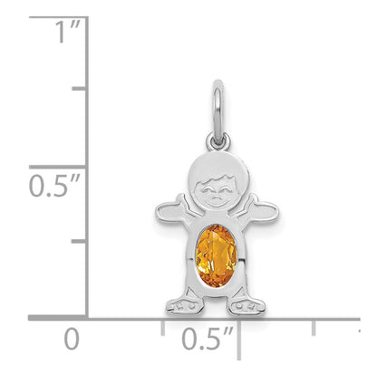 14K White Gold Boy Charm 6x4 Oval Genuine Citrine-November