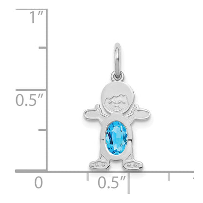 14K White Gold Boy Charm 6x4 Oval Genuine Blue Topaz-December