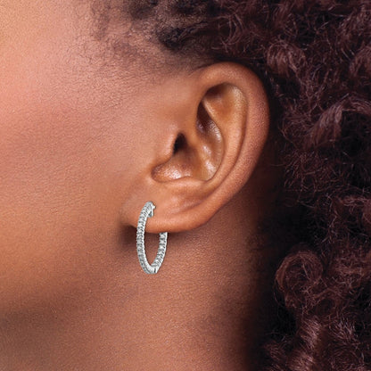 14k White Gold 3/8 carat Lab Grown Diamond VS/SI+ G+ Round In and Out Safety Clasp Hoop Earrings