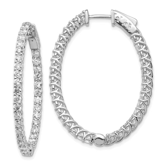 14k White Gold 3 1/3 carat Lab Grown Diamond VS/SI+ G+ Oval In and Out Safety Clasp Hoop Earrings