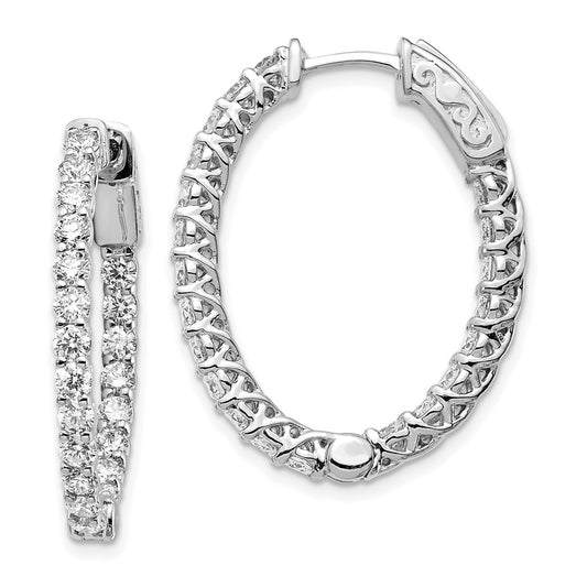 14k White Gold 2 1/2 carat Lab Grown Diamond VS/SI+ G+ Oval In and Out Safety Clasp Hoop Earrings