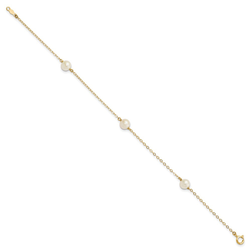 10k 5-6mm White Near-Round Freshwater Cultured Pearl 3-Station 7.25 inch Bracelet