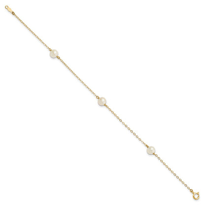 10k 5-6mm White Near-Round Freshwater Cultured Pearl 3-Station 7.25 inch Bracelet