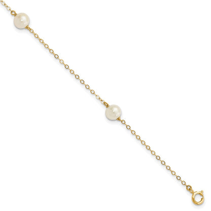 10k 5-6mm White Near-Round Freshwater Cultured Pearl 3-Station 7.25 inch Bracelet