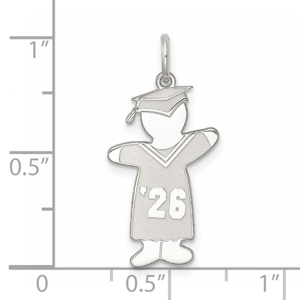 Sterling Silver Rhodium-plated Class of 2026 Boy Cuddle Charm