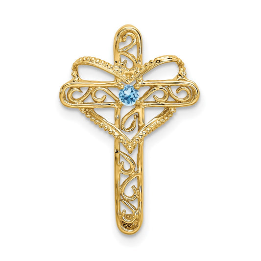 14k Polished Filigree 1-Stone Mothers Cross Pendant Mounting