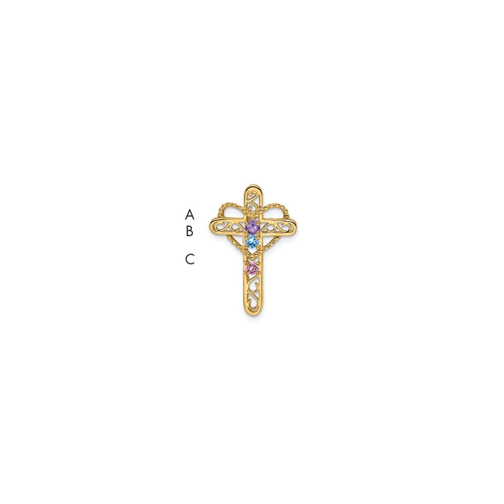 14k Polished Filigree 3-Stone Mothers Cross Pendant Mounting