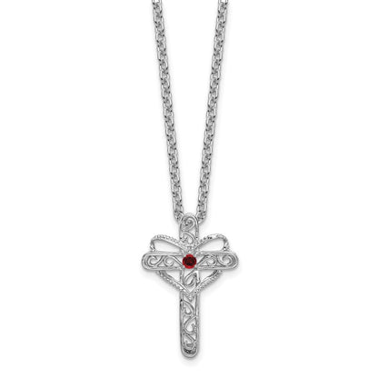 14k White Gold Polish Filigree 1-Stone Mothers Cross Pendant Mounting