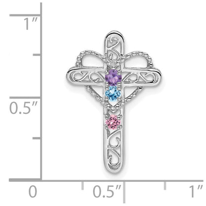 14k White Gold Polish Filigree 3-Stone Mothers Cross Pendant Mounting