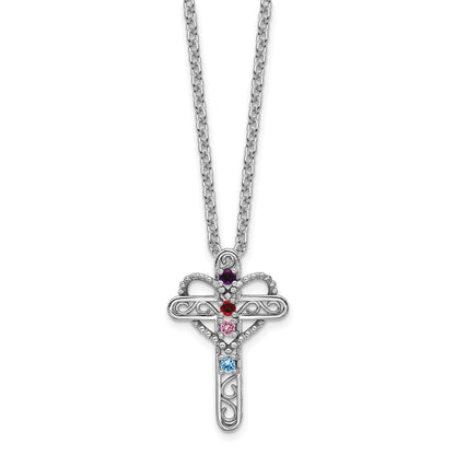 14k White Gold Polish Filigree 4-Stone Mothers Cross Pendant Mounting