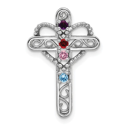 14k White Gold Polish Filigree 4-Stone Mothers Cross Pendant Mounting