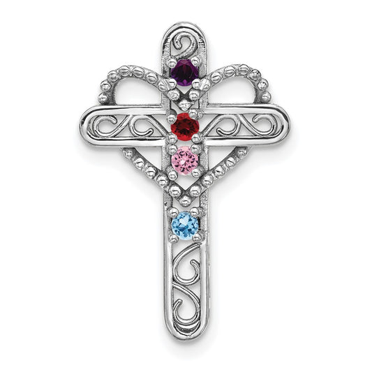 14k White Gold Polish Filigree 4-Stone Mothers Cross Pendant Mounting