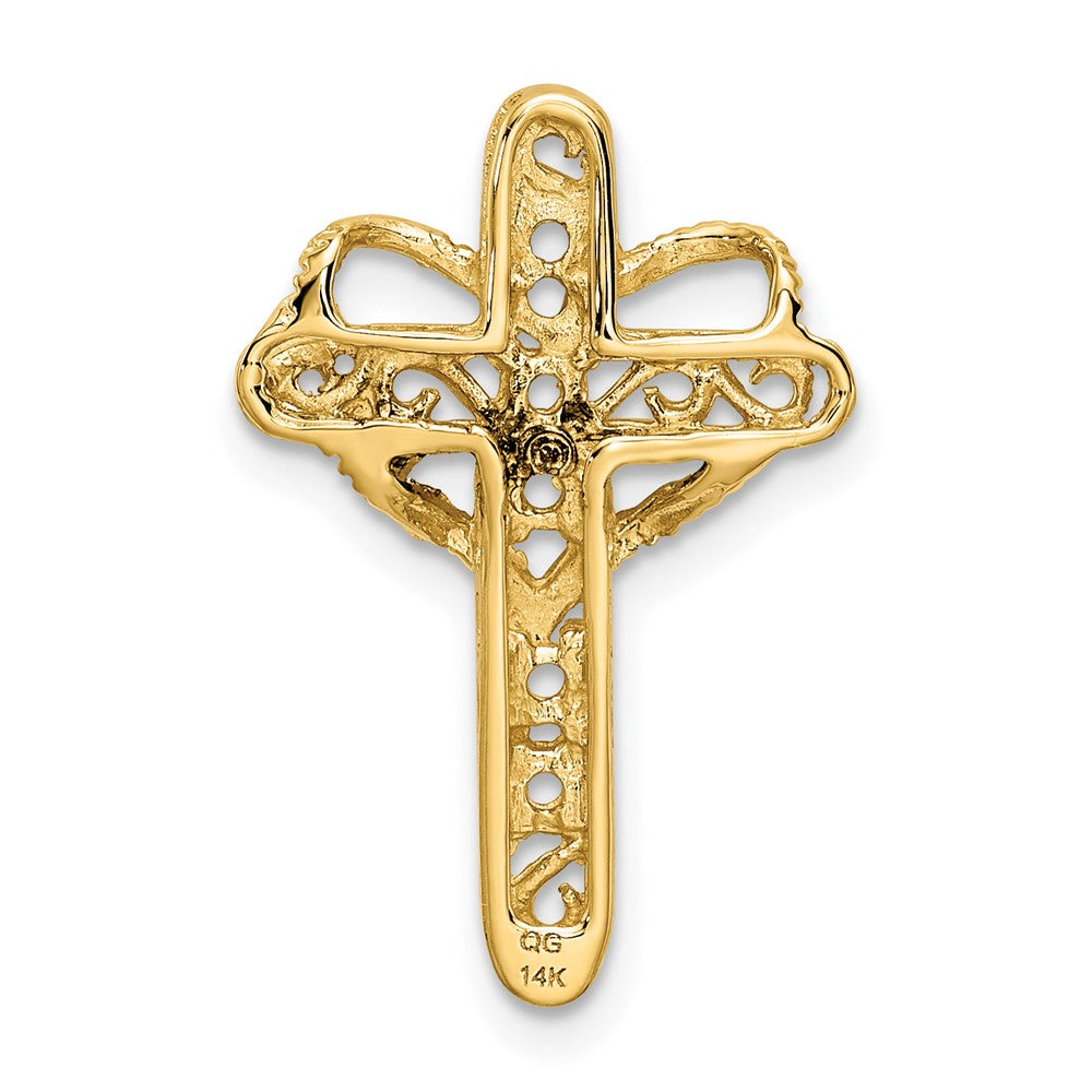 14k White Gold Polish Filigree 5-Stone Mothers Cross Pendant Mounting