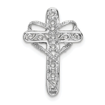 14k White Gold Polish Filigree 6-Stone Mothers Cross Pendant Mounting