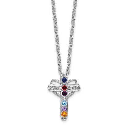 14k White Gold Polish Filigree 6-Stone Mothers Cross Pendant Mounting