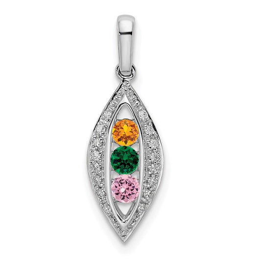 14K White Gold Family Jewelry Diamond Semi-Set Pendant