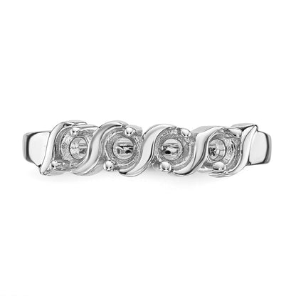 14k White Gold Polished 4-Stone Mothers Ring Mounting