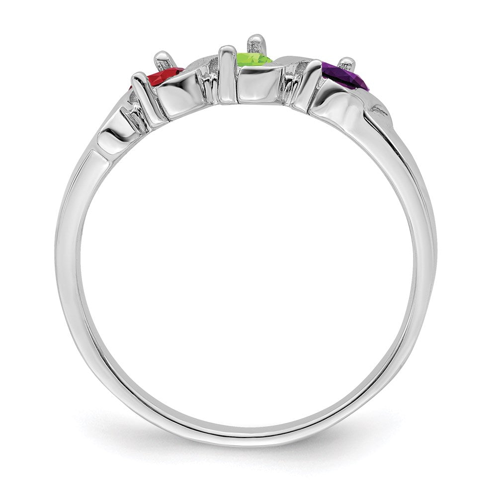 14k White Gold Polished 3-Stone Mothers Ring Mounting