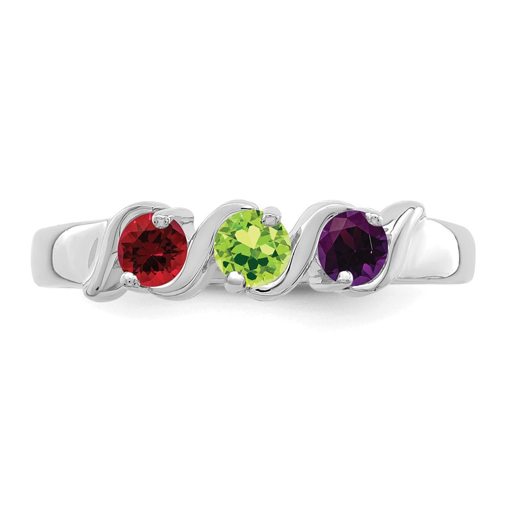 14k White Gold Polished 3-Stone Mothers Ring Mounting
