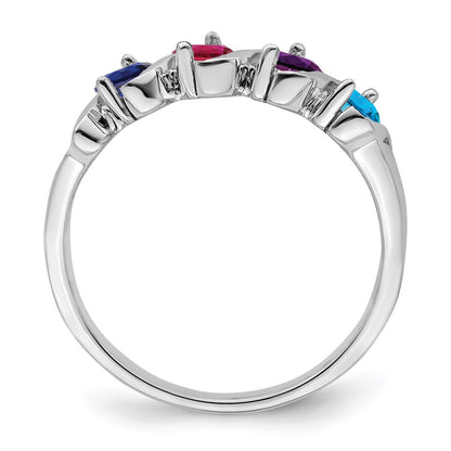 Sterling Silver Rhodium-plated Synthetic 4 Stone Mother's Ring