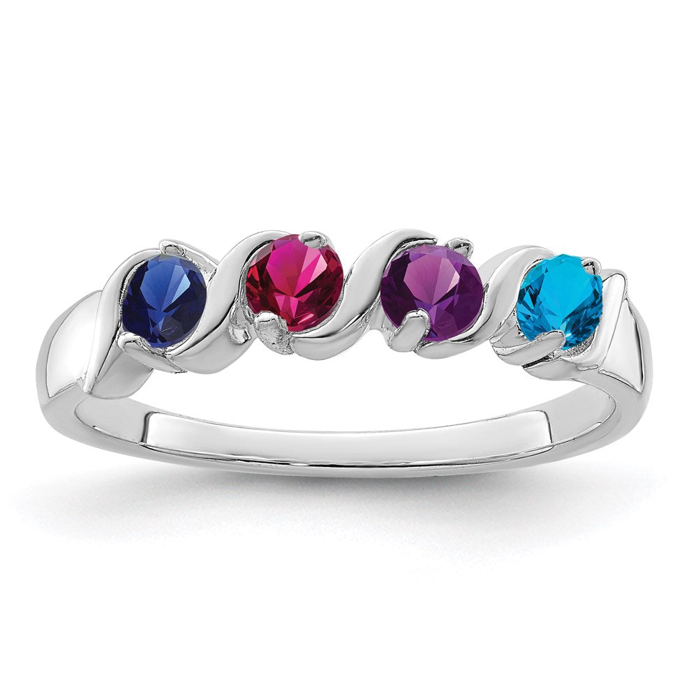 Sterling Silver Rhodium-plated Synthetic 4 Stone Mother's Ring