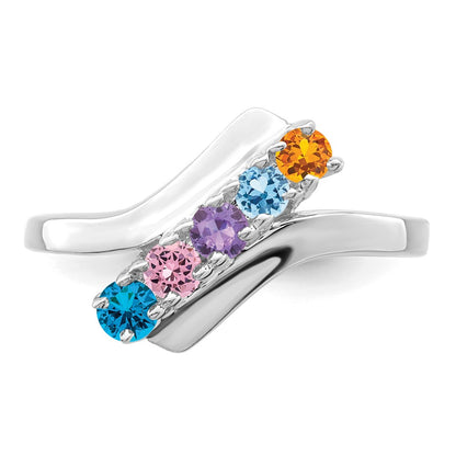 14k White Gold Polished 5-Stone Mothers Ring Mounting