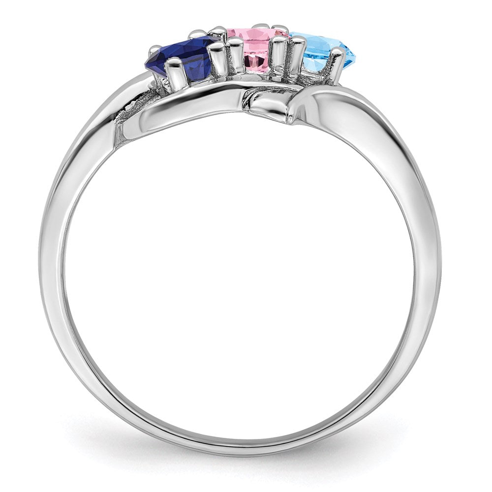 14k White Gold Polished 3-Stone Mothers Ring Mounting