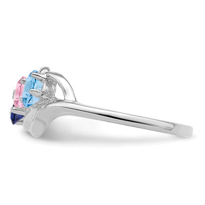 14k White Gold Polished 3-Stone Mothers Ring Mounting