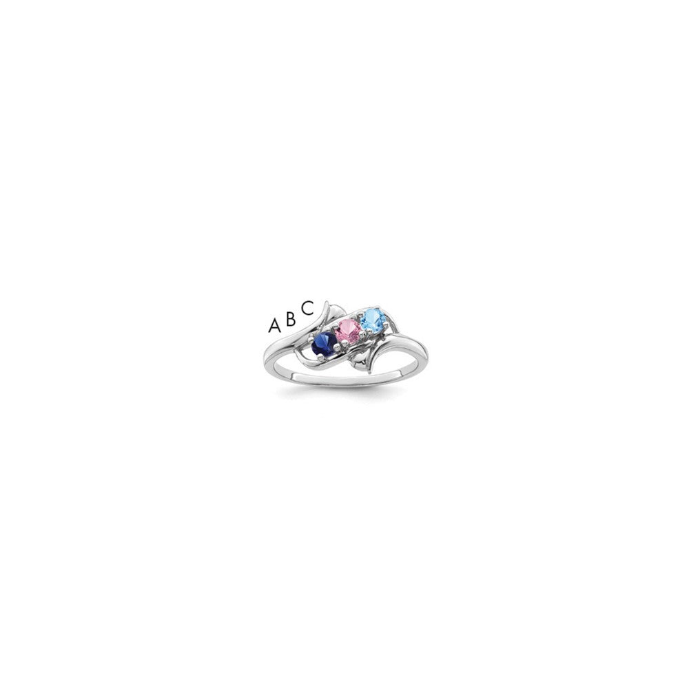 14k White Gold Polished 3-Stone Mothers Ring Mounting