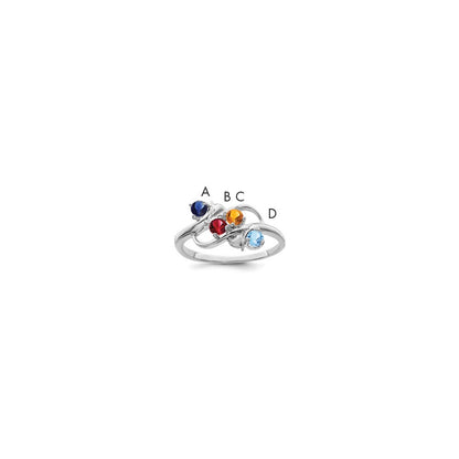 14k White Gold Polished 4-Stone Mothers Ring Mounting